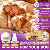 Dog Pheromone Calming Diffuser 16-in-1 Kit Appeasing Pheromone Diffuser to Calm Dogs (4 Plugin+12x48ml Refills) for Anxiety Relief Reduce Barking Aggression Fighting Stress 360 Day Supply(Tasteless)