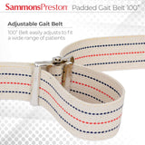 Sammons Preston Gait Belt with Metal Buckle, 2" Wide, 100"L, Heavy Duty Gait Transfer Belt, Patient Transfer, Essential Walking & Transport Assistant for Elderly, Disabled, & Patients, Neutral Stripe