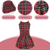 Classic Plaid Dog Dress with Bow Tie for Small Dogs and Cats, Cute Female Pet Dress Clothes for Girls Outfits (Red&Green, Medium)