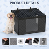 dessports Large PU Dog Car Seat - Waterproof Dog Back Seat Cover with 3 Mesh Windows - Hard Bottom Extender, Safety Belt, Non-Slip Hammock for SUV, Truck, Car