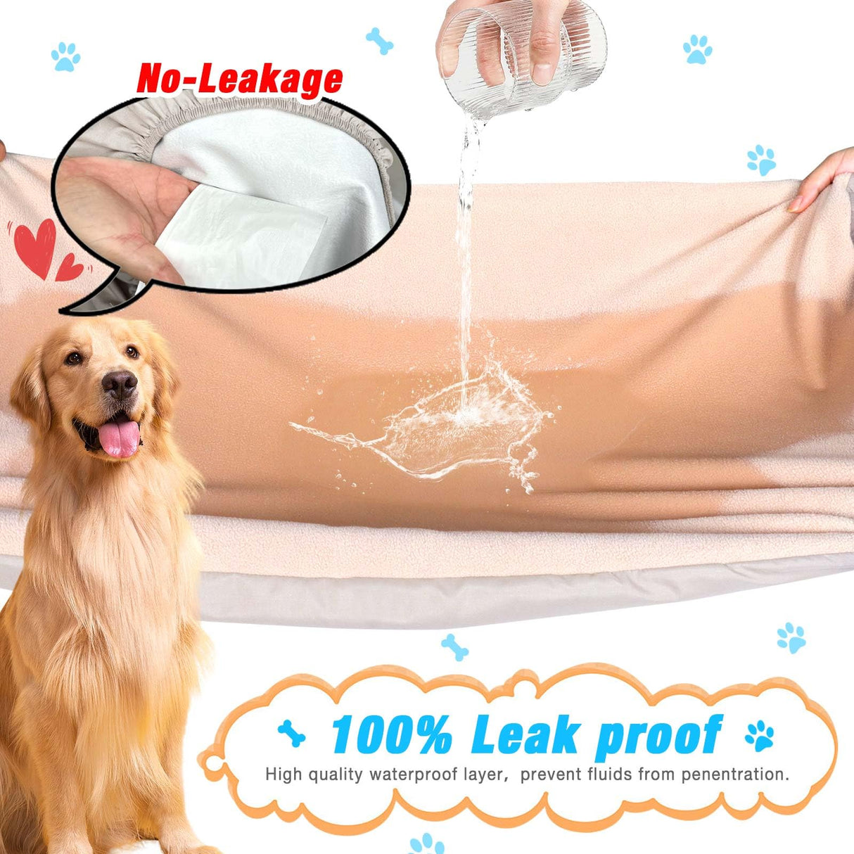 Dog Bed Covers Replacement Washable 100% Waterproof Dog Bed Sheets, Soft & Noiseless Pet Bed Cover 2 Pack 44" x 35" Beige
