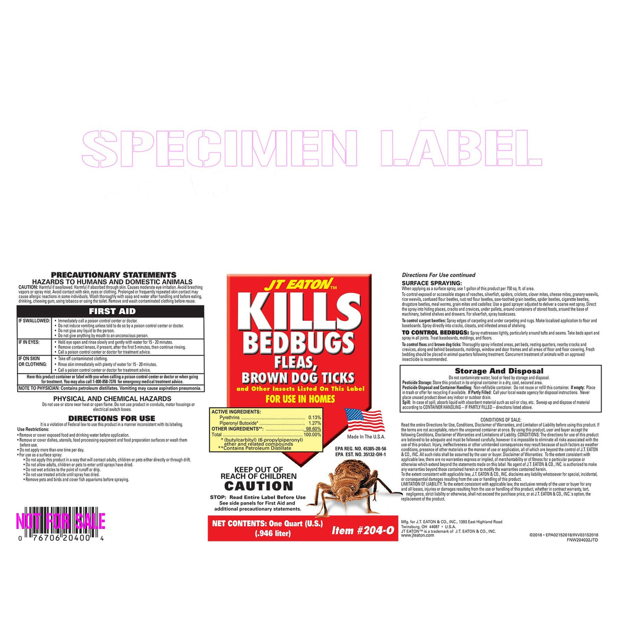 JT Eaton 204-O Bed Bug Killer Ultra, Non-Staining Oil Based Insect Spray for Indoors (1 qt)