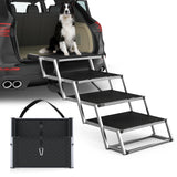 PetRuna Extra Wide Dog Stairs for Large Dogs, Foldable Dog Ramp for Car with Non-Slip Surface, Dogs Stairs for Cars, High Beds, Truck, Supports up to 250 lbs, 4 Steps