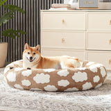 JOEJOY Donut Cat Beds for Indoor Cats, Round Calming Small Dog Bed with Removable Washable Cover, Orthopedic Cute Puppy Kitten Pet Bed with Jacquard Shaggy Plush & Non Skid Bottom, Black