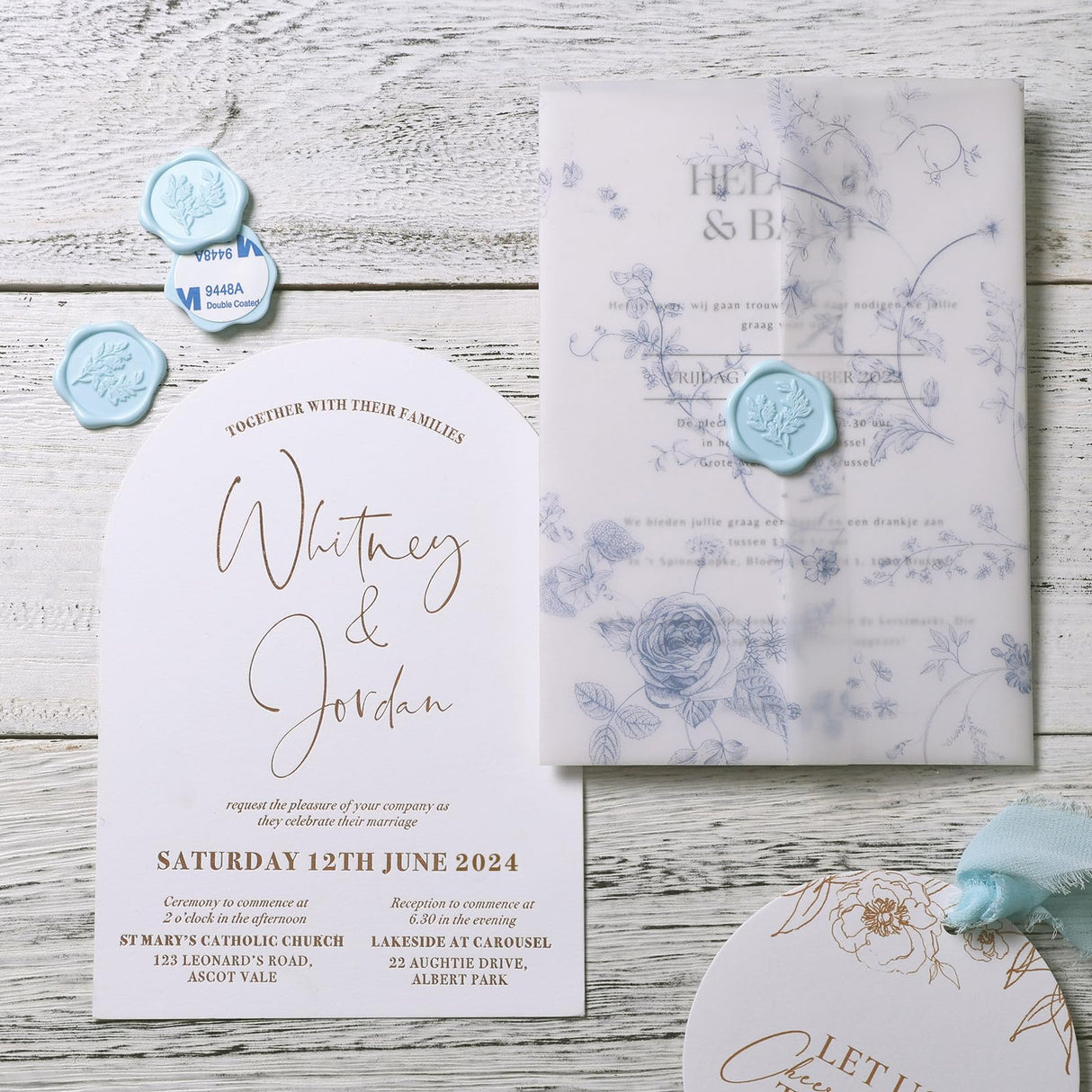 UNIQOOO Wax Seal Stickers - Eucalyptus Wedding Invitation Envelope Seal Stickers, 50 Pcs Self- Adhesive Light Blue Stickers, Perfect for Invitation, Christmas, Gift Wrapping