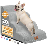 Zerbuger Dog Ramp and Stair for Bed 16" H-20 H,3-Step Cat Stair for Sofa and Chair,4-Step Dog Ramp for High Bed and Window,Durable Nonslip Fabric Cover for Indoor (Light Grey-20 H, Pet Friendly, 4)