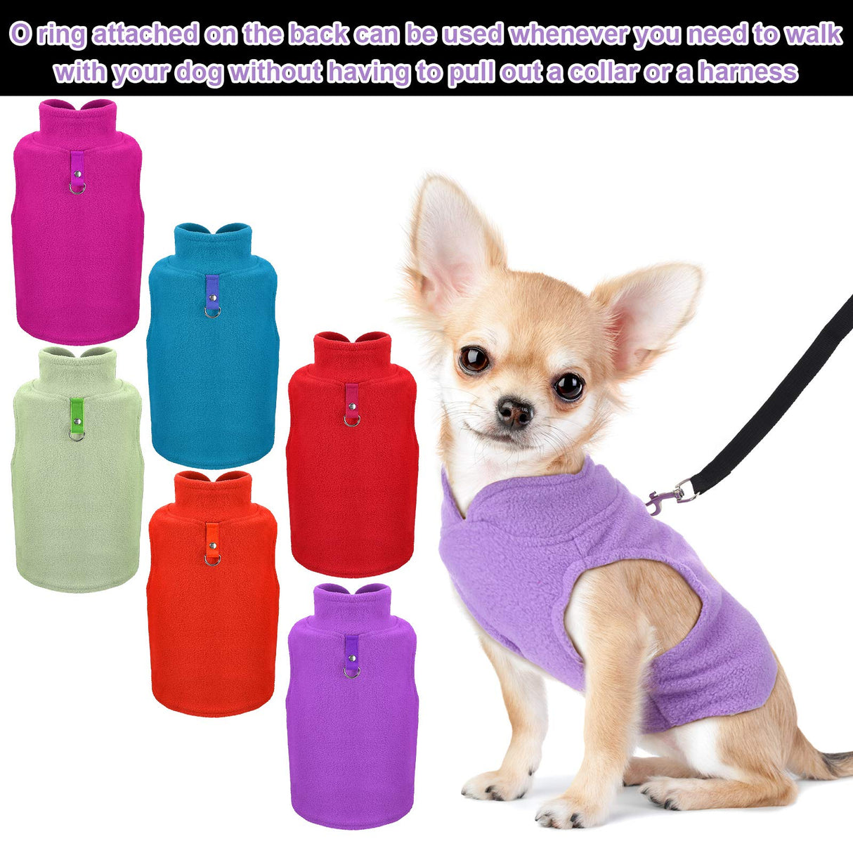 6 Pack Winter Dogs Sweater for Small Dogs Warm Clothes Fleece Vest with Leash Ring Sleeveless Dog Jacket for Little Medium Puppy Pet Unisex(Medium,Bright Colors)