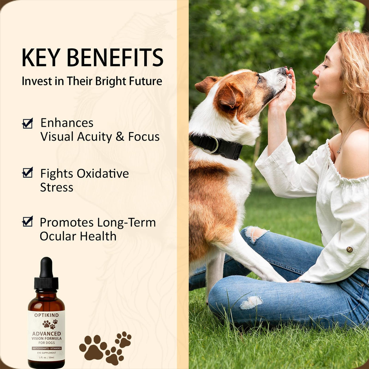 Optikind Vision Drops for Dogs - with Lutein, Zeaxanthin and Bilberry Extract (1pc)