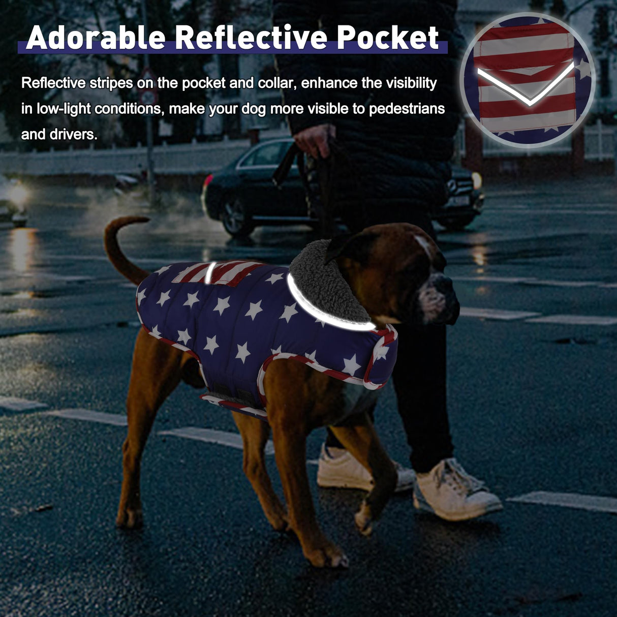 Petglad Dog Coat, Waterproof Dog Winter Jacket with Pocket, Reflective Adjustable Pet Snow Vest, Warm Cozy Fleece Sweater for Small Medium Extra Large Dogs - American Flag, XS