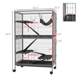 PawHut 50" 5-Tier Small Animal Cage, Ferret Cage, Large Chinchilla Cage with Hammock Accessory & Heavy-Duty Steel Wire, Small Animal Habitat with 4 Doors, Removable Tray, Gray