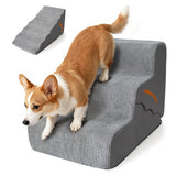 Pet Dog Stairs for Small Dogs, 2 in 1 Transformable 3-Step Pet Stairs and Wave Anti-Fall Slope for Short Legs and Long Legs Dog, for Couch (12-19 in) with Durable Non-Slip Waterproof Cover（Grey）