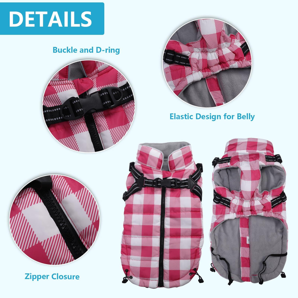 Brabtod Dog Winter Jacket,Waterproof Dog Coat with Harness Built in,Puppy Vest Small Dog Clothes with Fleece Lining,Ideal for Outdoor and Indoor-Pink-S