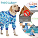 LovinPet Shirts for Pitbull Dogs, Pjs for Large Dogs, Lightweight Onesie, Sea Shark Action Print, Dog Clothing, UV Protection, Easy Wearing Adorable Dog Jumpsuit /3XL