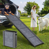PetRuna Dog Ramp for Car 63" Long & 17.3" Wide Portable Dog Ramps for Large Dogs with Non-Slip Rug Surface Dog Car Ramp for SUV Car & Truck, Folding Dog Ramp Up to 250LBS
