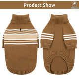 Queenmore Dog Striped Knitted Sweater, Turtleneck Pullover Pet Coat, Dog Winter Clothes with Leash Hole for Small Medium &Large Dogs(Navy Blue,S)