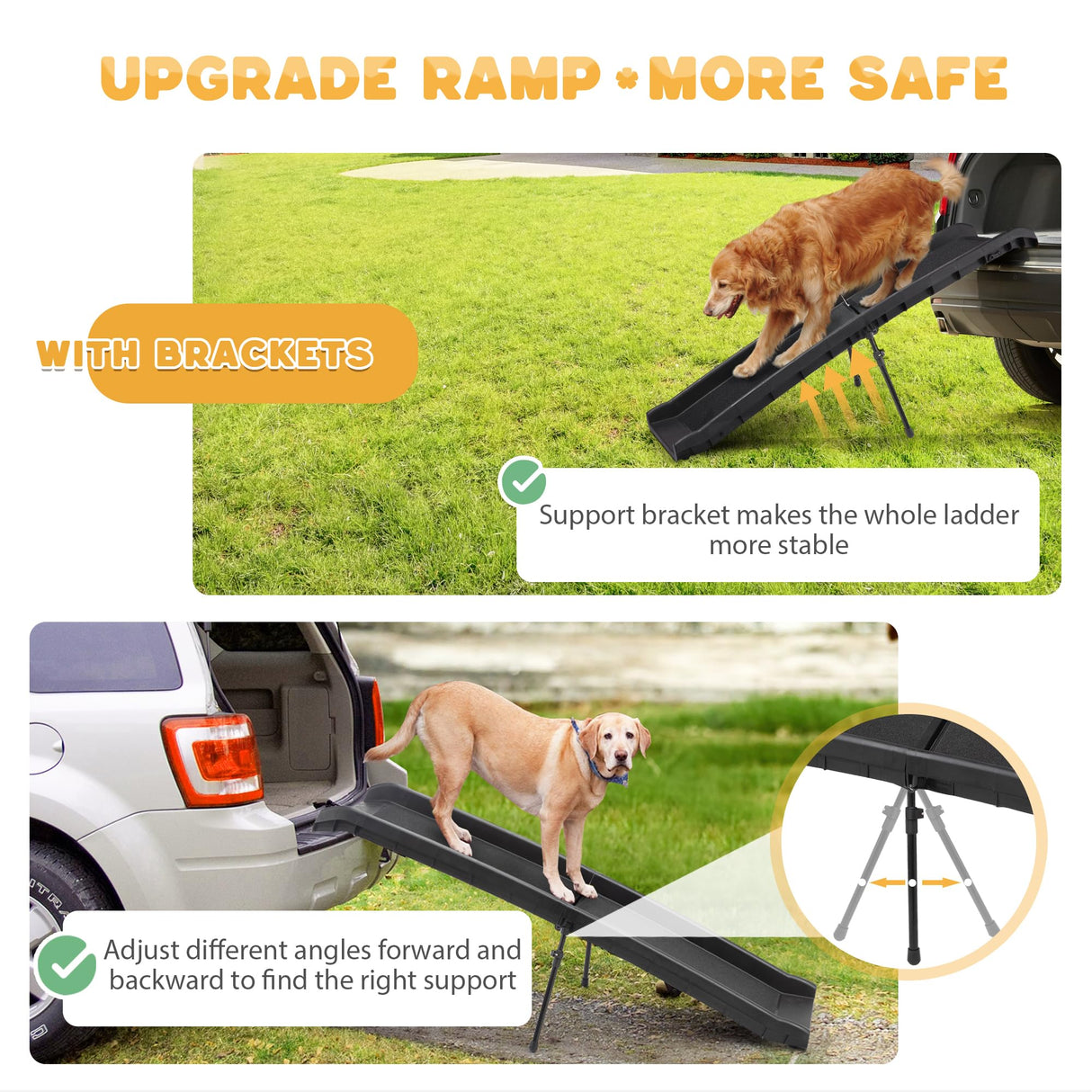 COZIWOW Folding Dog Ramps, 62”L Portable Pet Ramp for Large Dogs SUV,Cars,Lightweight Cat Ramp Non-Skid Surface Steps for High Bed,Stairs,Couch-Easy Storage(Black, 62" L)