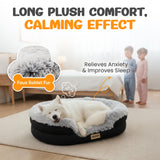 Miorun Fluffy Orthopedic Jumbo Dog Bed for Extra Large Dogs, Calming Plush Sofa Bed with Curved Bolster Support, 48" Cozy Oval Pet Donut Bed with Washable Cover, Gray