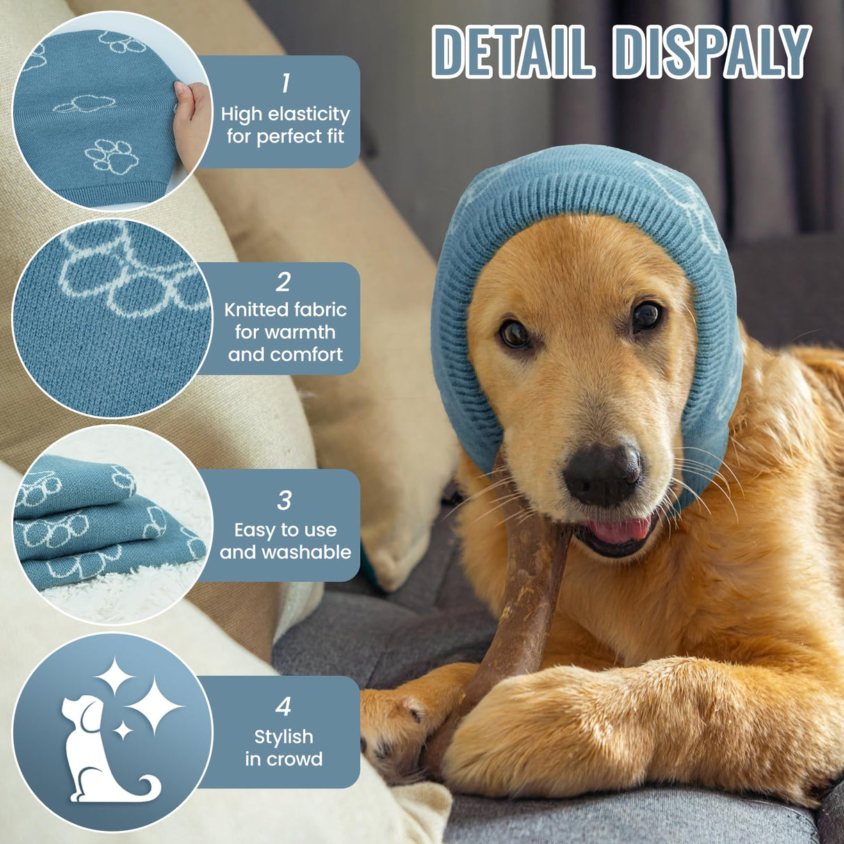 Nanaki Dog Hats Calming Hoodie-Dog Ear Covers Head Cover Protector Hematomas Wraps, No Shake Ear Wrap Muffs Noise Protection, Anxiety Relief, Fireworks, Grooming, Thunderstorm, Bath, Vet Visit