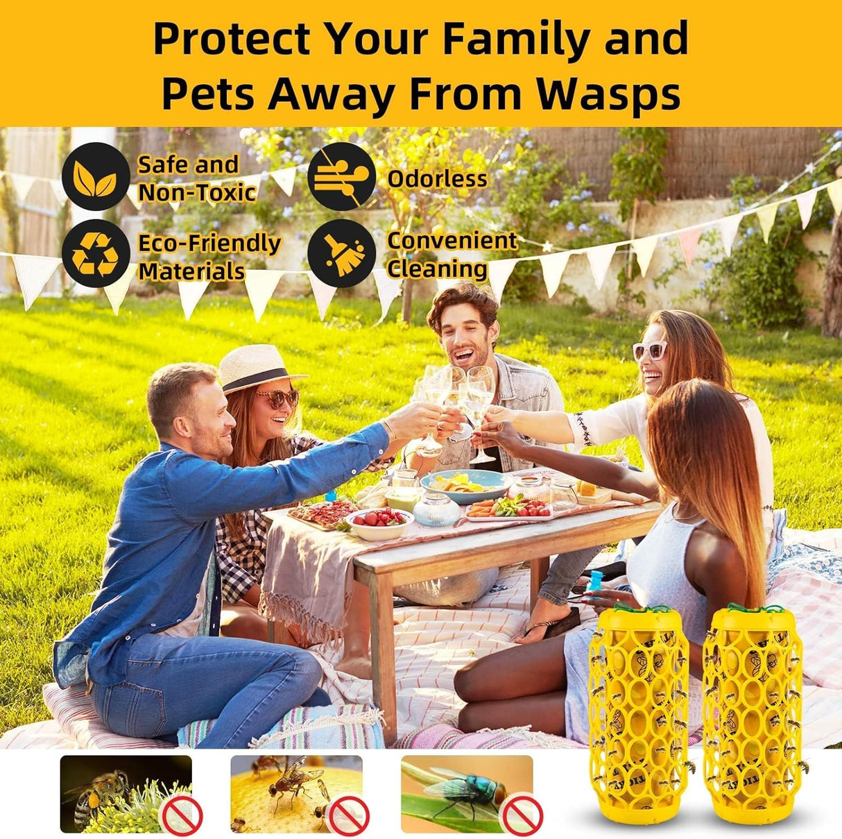 2 PCS Wasp Traps Outdoor Hanging Wasp Repellent Indoor/Outdoor Bee Traps Catcher, Effective Insect Trap,Yellow Jacket Trap Bee Killer, Flying Catcher, Gnat, Mosquito,Bee, Wasp Flying Insect Killer