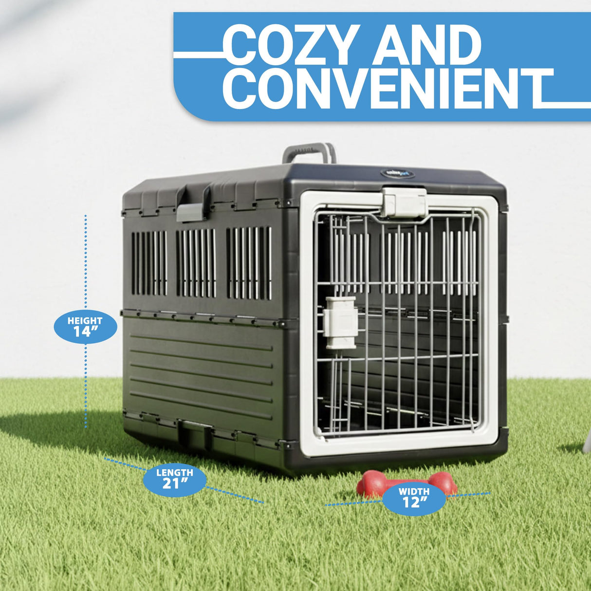 Mirapet Pet Carrier with Pad, 21.5" L x 12" W x 14" H - Collapsible Travel Kit for Small Cats & Dogs, Hard Plastic Wall Kennel for Indoor/Outdoor Use