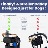 rubyloo Dog Stroller Caddy Organizer with Poop Bag Dispenser, Treat Pocket, Water Bowl – Dog Stroller Accessories with Insulated Cup Holders, Pet Storage & Non-Slip Fit for 14"-19" Wide Handlebars
