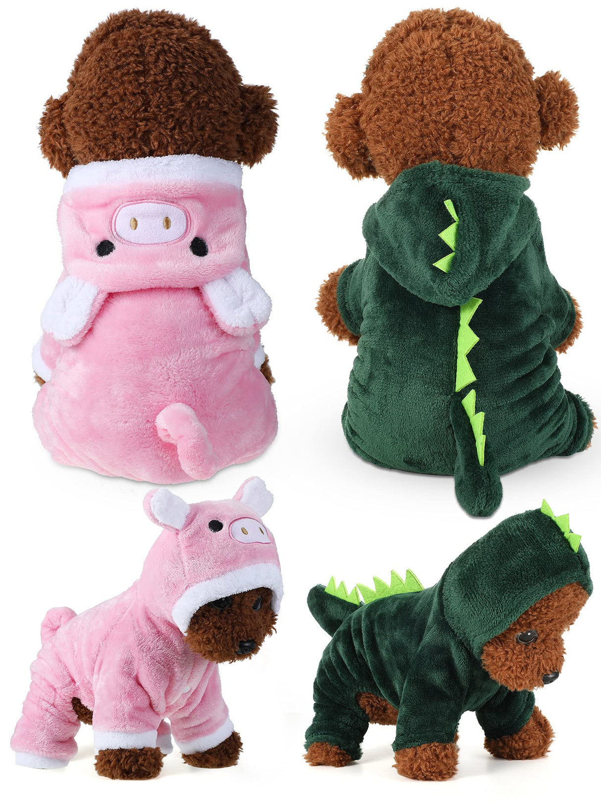 Queekay 2 Pieces Cute Dog Costume Halloween Cat Clothes Pink Pig PET Costume Design Dinosaur Clothing Puppy Outfits PET Hoodie Warm Dress up Clothes for Puppies and Kitten(Medium)