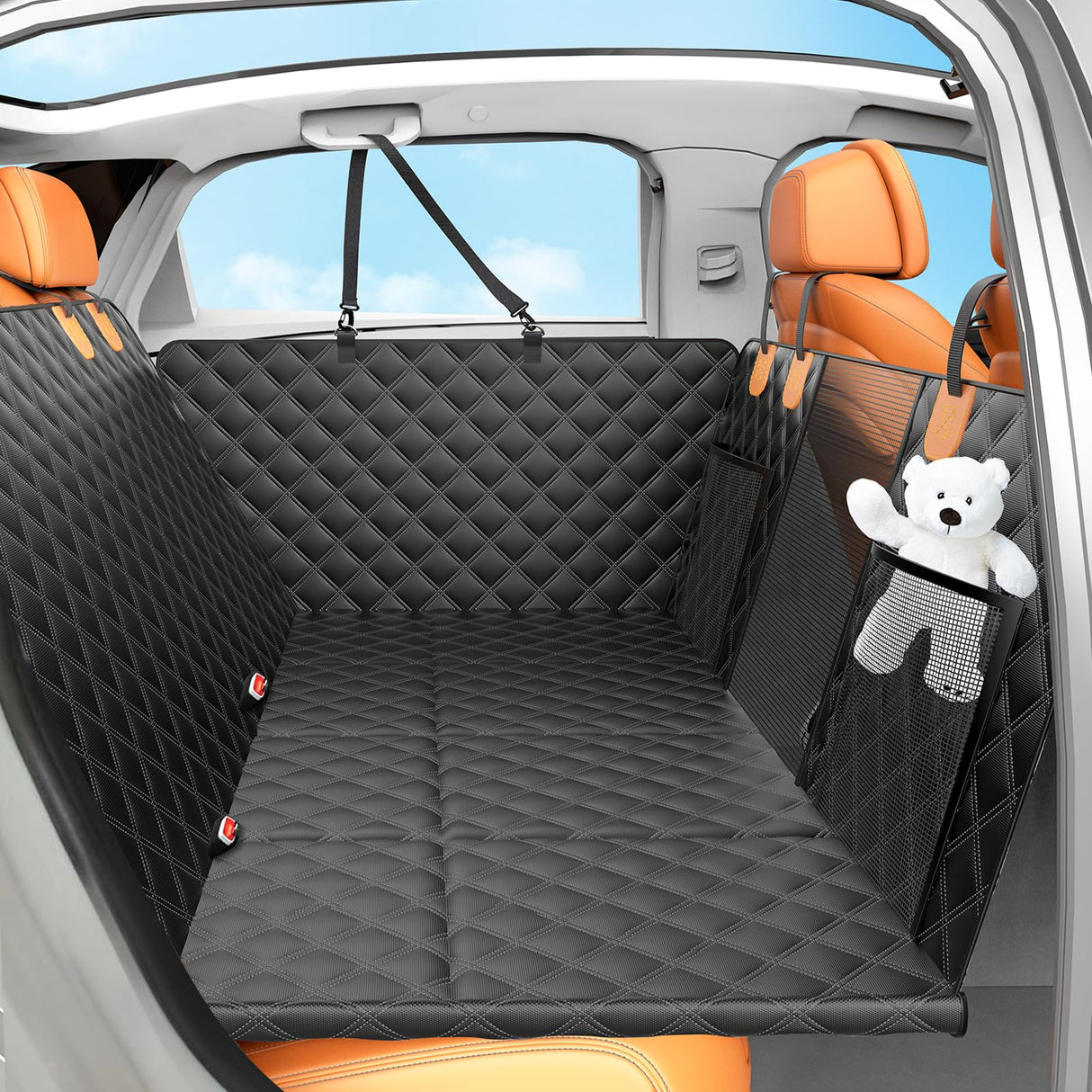 Nentik Back Seat Extender for Dogs with Hard Bottom/Large Space, Waterproof Dog Car Seat Cover Holds 400lbs, Sturdy Nonslip Pet Backseat Hammock for Cars/SUV