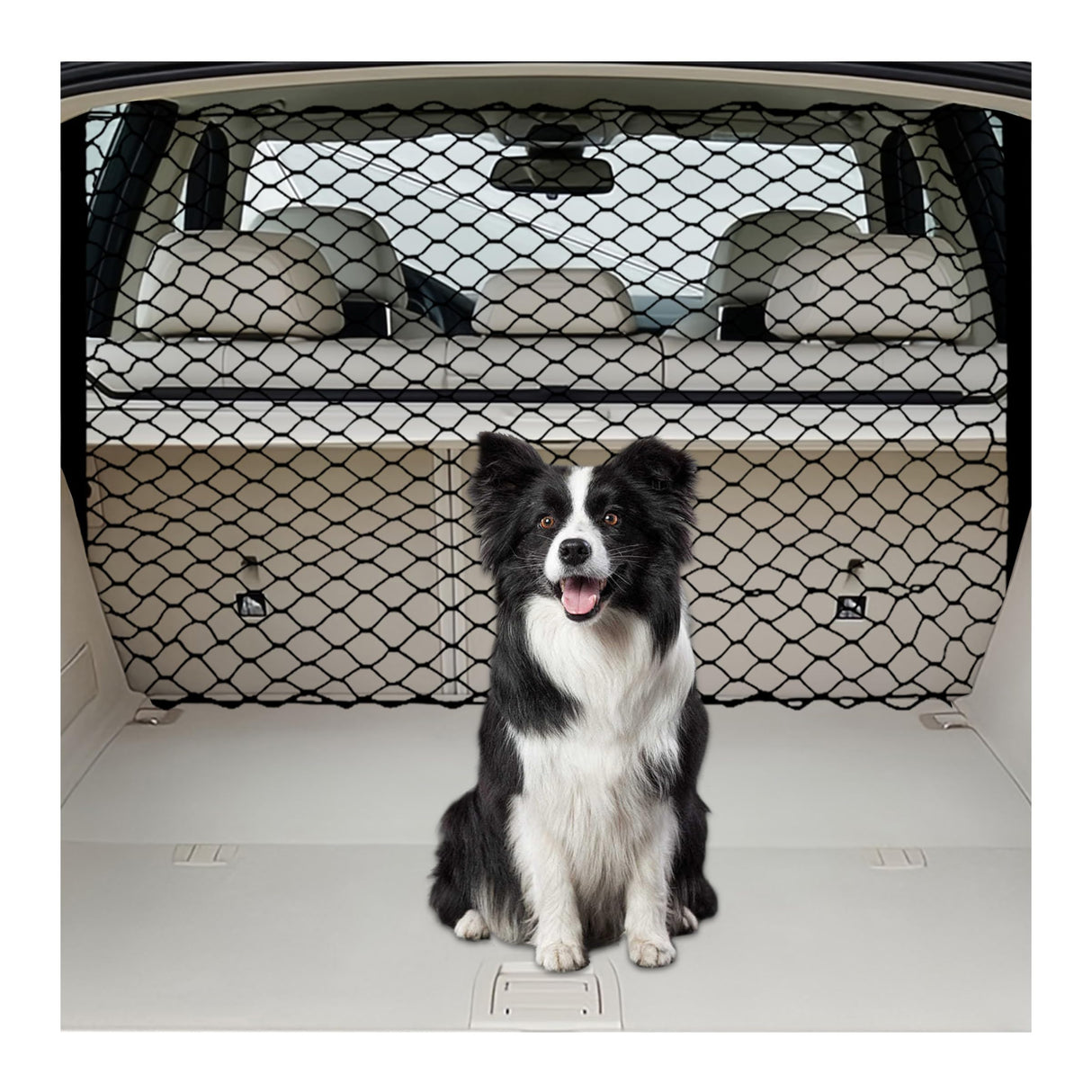 Dog Barrier for Car SUV, 47" Dogs Net with Metal Hooks, Stretchable Mesh Cargo Net, Car Divider Dog Gate for Driving Safely with Children & Pets, Universal for Trucks, SUV