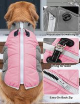 AURUZA Dog Coat, Warm Dog Winter Coat Waterproof Small Dogs Jacket with Harness Built Reflective Pet Vest with Zipper for Medium Dogs Windproof Pet Fleece Puffer Vest Snow Jacket for Cold Weather,Pink