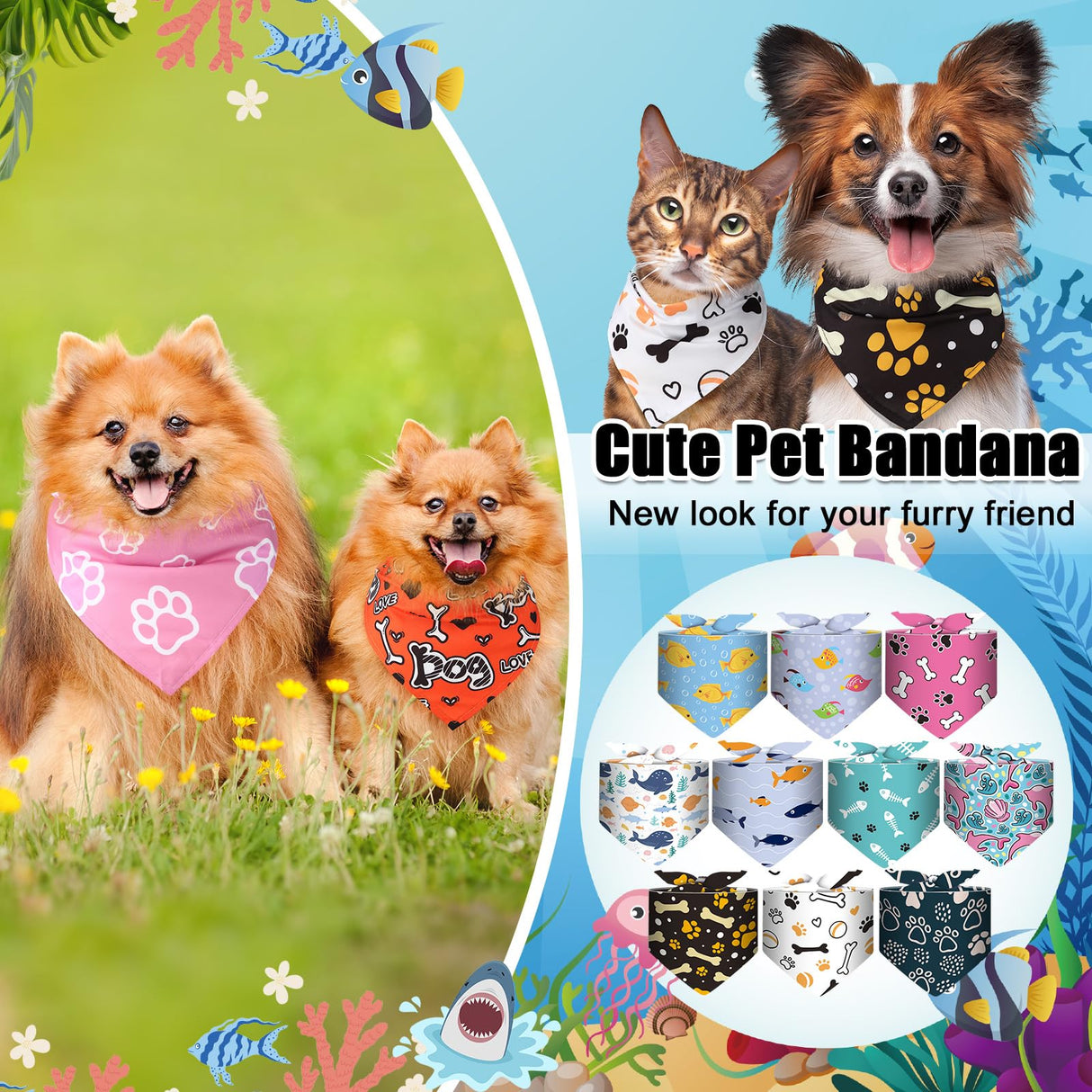 Reginary 180 Pcs Spring Dog Bandanas Bulk Hawaiian Triangle Dog Scarfs Bib Bandanas Plaid Flamingo Pet Triangle Bibs Kerchief Adjustable Bandana for Pet Grooming Costume Accessory(Paw Print)