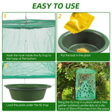 Ranch Fly Traps Outdoor Hanging Stable Fly Trap Reusable Fly Killer Cage Fly Catcher Bag with Bait Tray,Fly Repellent for Outdoor and Indoor Hanging Farms,Stable,Garden,Orchard,Park (12 Pack)
