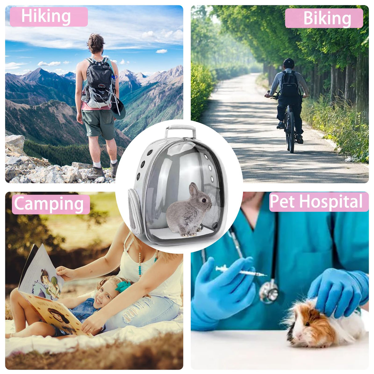 CUTENNIOU Small Pet Carrier Backpack Rabbit Carrier with Harness Vest Stretchy Elastic Leash Large Breathable Pet Carrier Airline Approved for Bunny Guinea Pig Ferret Hedgehog Kitten Travel Walking