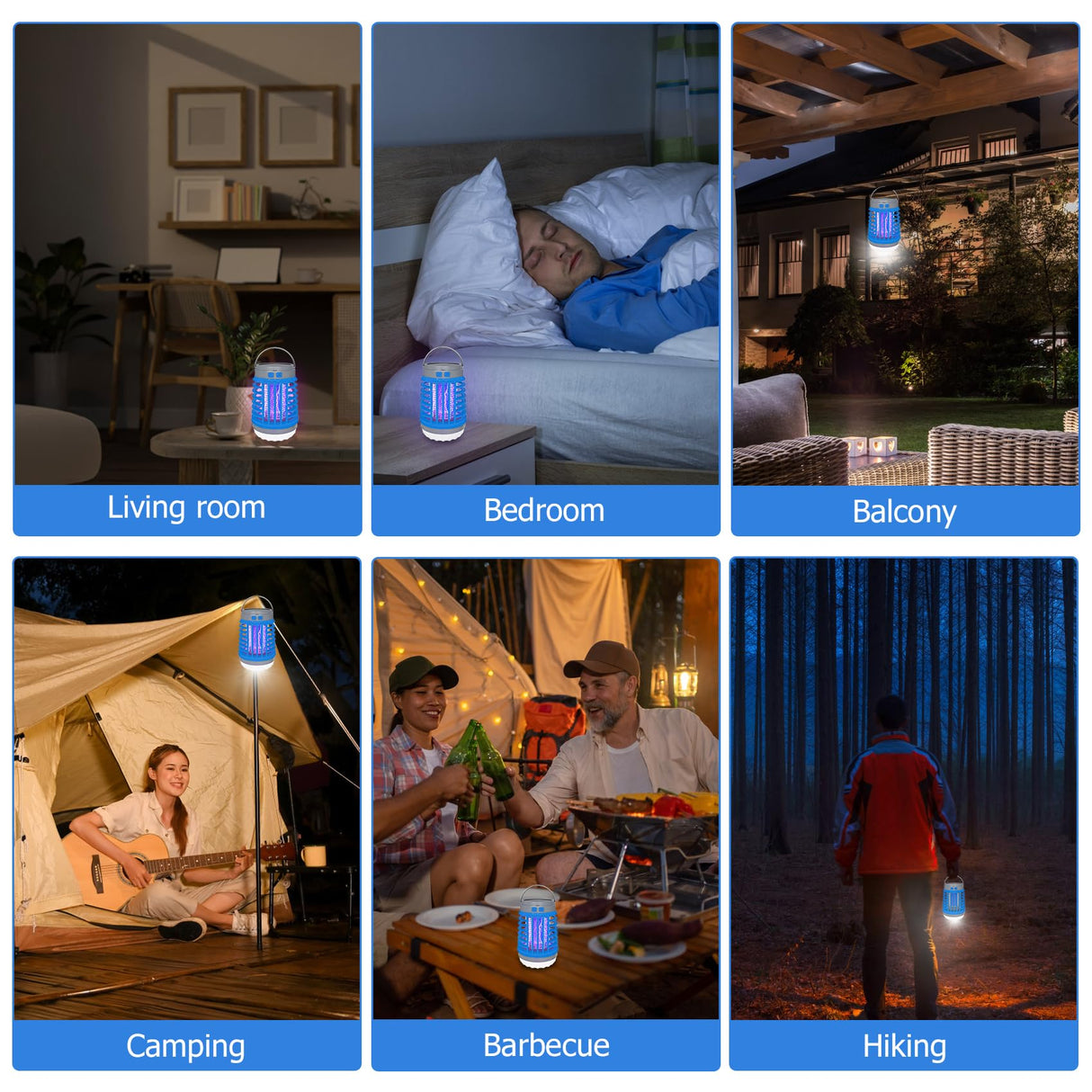 Solar Bug Zapper Outdoor Waterproof Mosquito Zapper for Patio Home Camping, 3 in 1 Cordless Rechargeable Mosquito Repellent Outdoor Patio Flashlight, Mosquito Killer Indoor - Blue, 2 PCS Patio