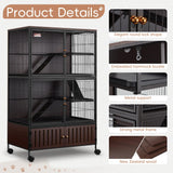 HABUTWAY 60''H Metal Large Ferret Cage, Rolling Chinchilla Cage with Removable Ramps& Double Door, Critter Nation with Locker, Small Animal Cage, Rat Indoor Wooden Pet Crate Furniture
