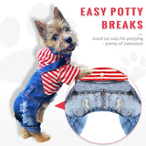 DOGGYZSTYLE Small Dog Hoodie Clothes Cute Stripe Shirts Denim Jumpsuit One-Piece Outfit for Small Medium Dogs Cats Boy Girl Chihuahua Blue Jeans Overalls Puppy Costume (Red,XL)