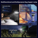 Solar Bug Zapper Outdoor,Mosquito Zapper with LED Light | 4000mAh | IP66 Waterproof | 2200V High Voltage Grid,Fly Zapper,Electric Fly Traps,Mosquito Killer Bug Zapper for Home, Patio, Lawn & Garden
