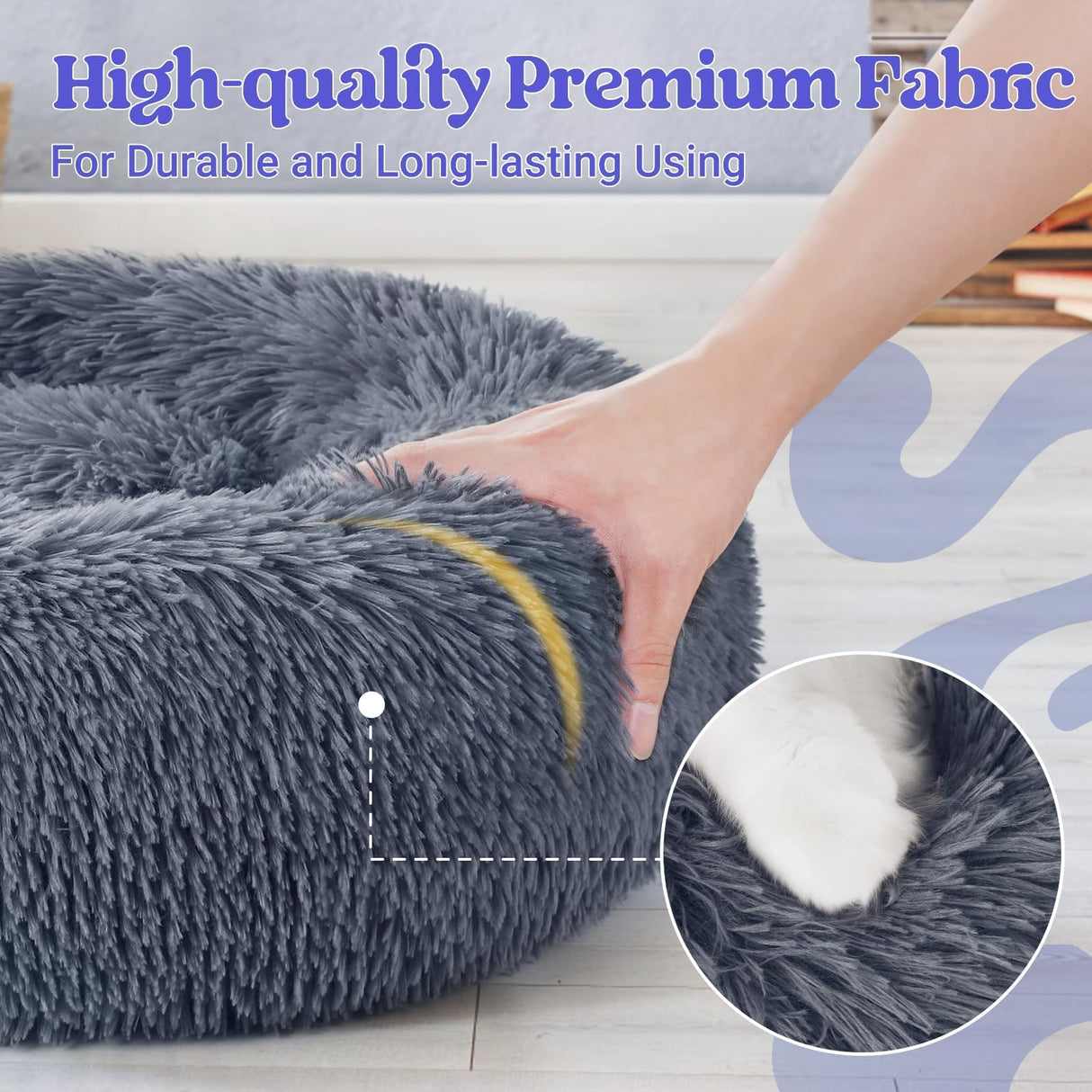 rabbitgoo Calming Dog Bed for Small Medium, 30 inches Pet Bed Machine Washable, Non-Slip Round Fluffy Plush Faux Fur Large Cat Cushion, Soft Donut Cuddler Cushion for Small Dogs, Dark Grey