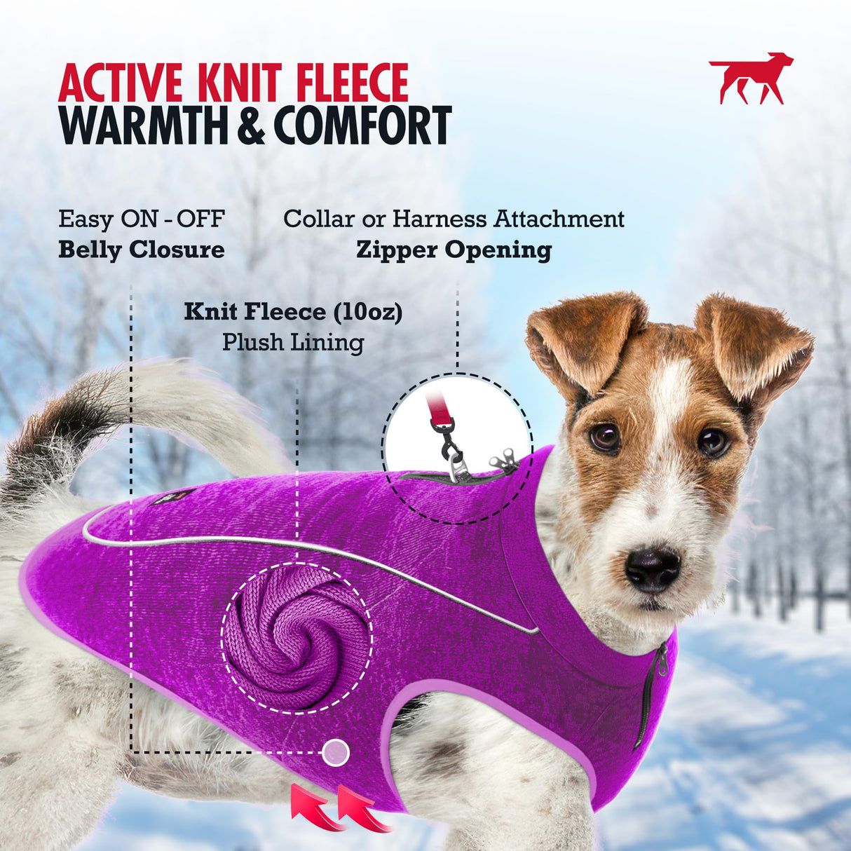 Insulated Fleece Sweater for Dogs | Lightweight Warm Dog Vest | Zipper Port for Harness | Cold Weather Winter Jacket | Rain Snow Repellant Coat | Adjustable for Small Medium Large Girl Dogs (Purple/M)