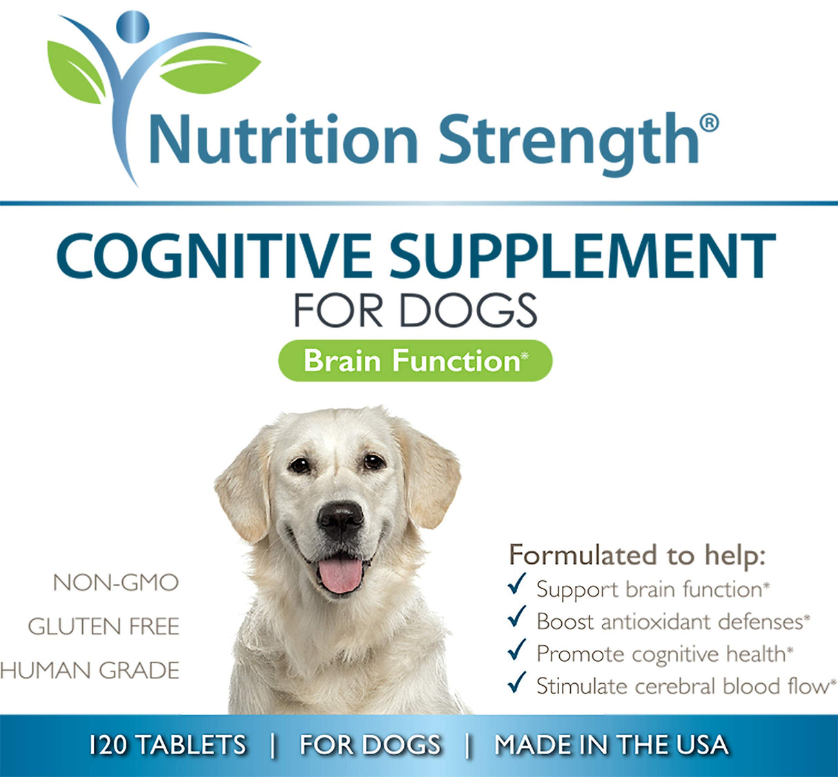 Nutrition Strength Cognitive Support for Dogs, Promotes Dog Brain Health, Mental Support Supplement for Cognitive Difficulties, 120 Chewable Tablets