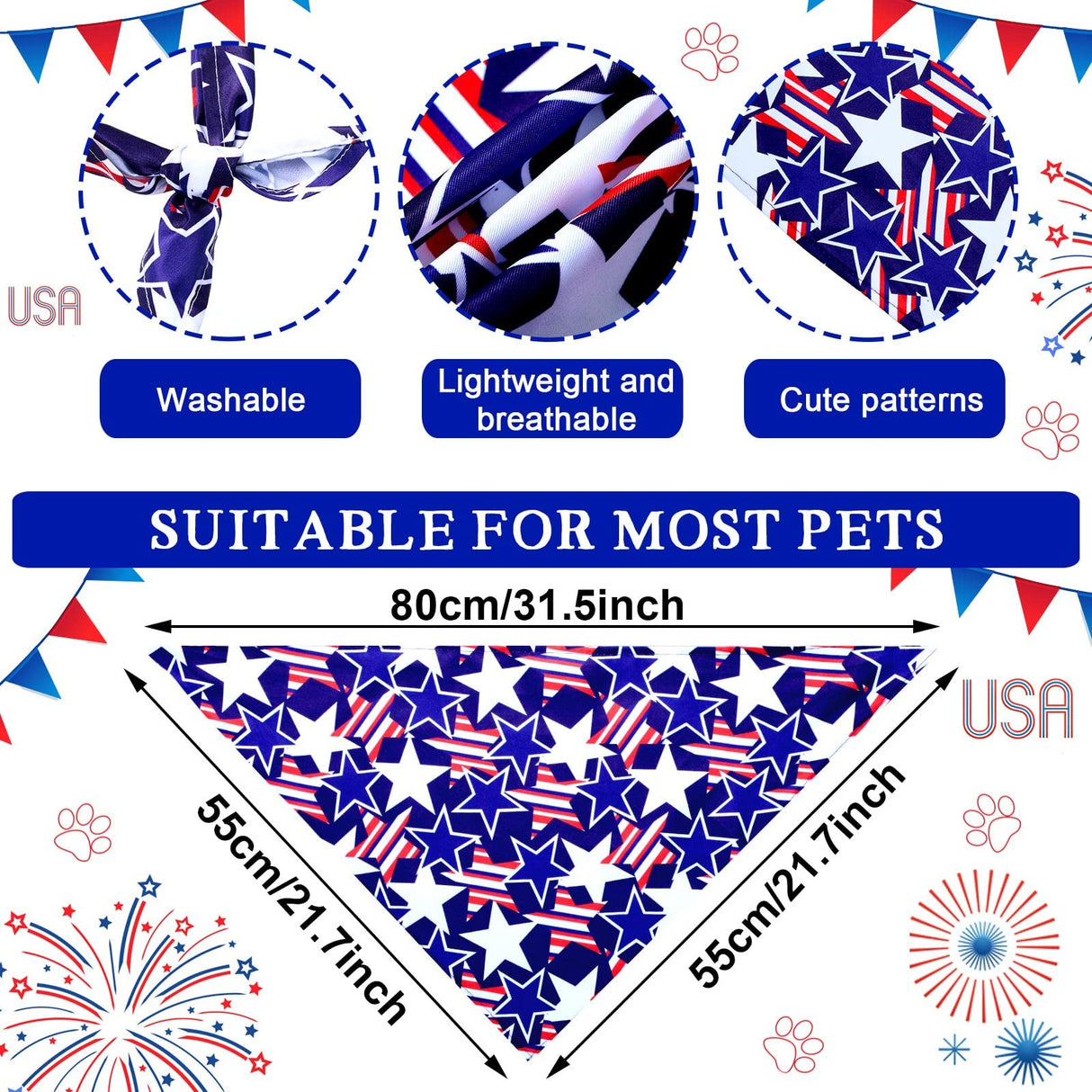 Sadnyy 40 Pcs Veteran Day Dog Bandana Bulk Memorial Patriotic American Flag Star Stripe Adjustable Bandana for Dogs 4th of July Puppy Kerchief National Independence Red White Blue USA Pet Scarf(XL)