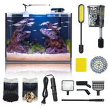 Wonderfactory 5 Gallon Small Aquarium Set Glass Fish Tank 6 Gallon, Starter Kit with Heater Water Pump Cleaning System Filter Bright Light Rocks Gravel Cleaning Tool, Clear Rimless Betta Plants