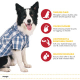 Wrangler Plaid Dog Shirt with Snap Pockets – Western Button Up Dog Clothes, Breathable Collared Dog Tee for Pets - Large Blue