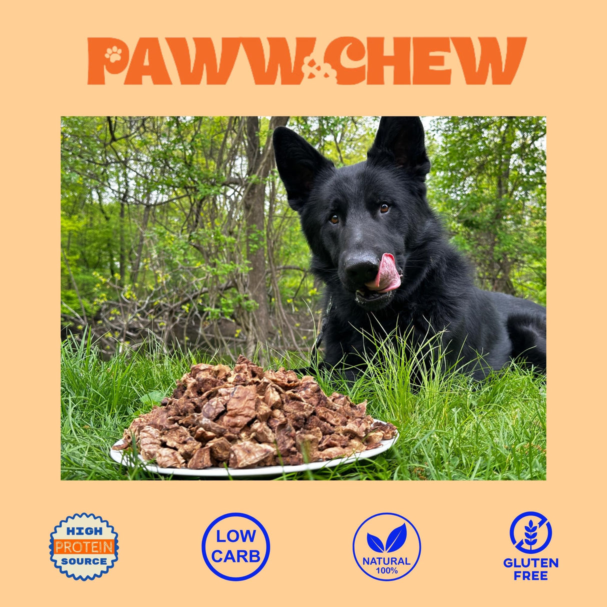 Paww Chew Beef Lung Dog Treats - 100% Natural, Single Ingredient, (2.5 Pound) Made in the USA, Dried & Dehydrated, High Protein High Value Dog Training Treats, Grain Free, Low-Odor Free for All Breeds