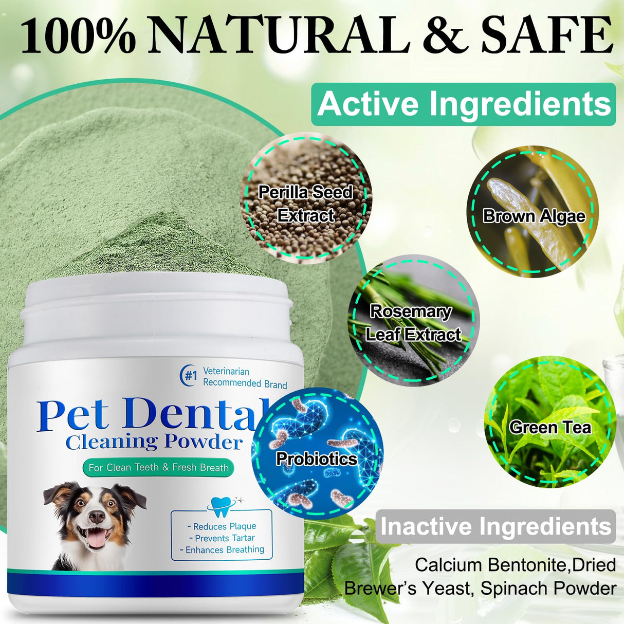 Dog Dental Powder - Pet Dental Powder - Teeth Cleaning P-owder for Dogs - Plaque & Bad Breath Off P-owder D-og, D-ental Care Supplies 100g