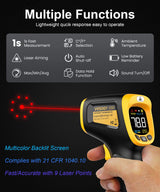 Infrared Thermometer Temperature Gun -58°F ~932°F, Digital Laser Thermometer Gun for Cooking, Pizza Oven, Grill & Engine, IR Thermometer Temp Gun with Adjustable Emissivity & Max-Min Measure