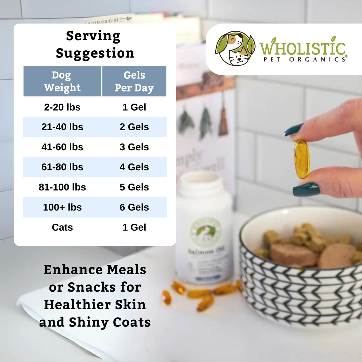 Wholistic Pet Organics Wild Alaskan Salmon Oil for Dogs - 100 Soft Gels - Rich Omega 3 Fish Oil with EPA & DHA for Skin, Coat, Joint, and Heart Health - Natural Dog Skin & Coat Care