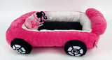 Megatoys Barbie Plush Car Pet Bed- Themed Plush Pink Pet Bed for Dogs and Cats – Soft and Cozy Pet Bed with Barbie Pillow and Car Design