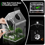 Cycodo Jumping Spider Enclosure,Warp-Proof Seamless Acrylic Tarantula Terrarium,Front Opening Bug Habitat with Feeding Port for Praying Mantis,Hermit Crabs,Snail,Micro Reptile(5" L*5" W*8" H)