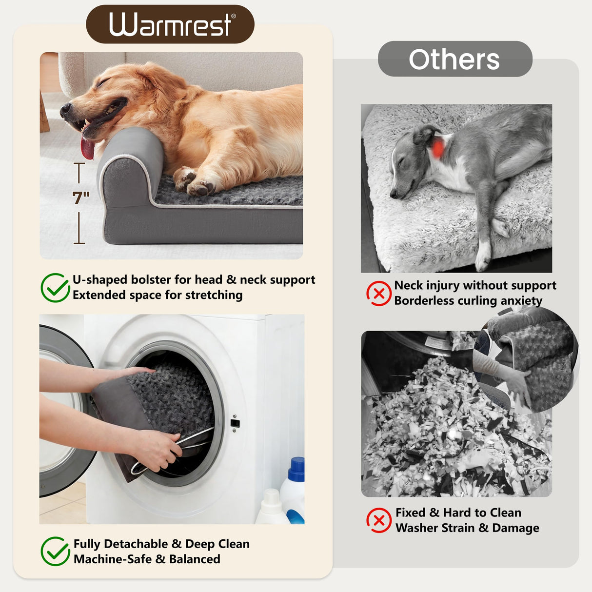 Warmrest Large Dog Beds Large Sized Dogs 45x35x7 Inch, Orthopedic XXL XL Dog Bed for Medium Size Dogs, Big Waterproof Couch Sofa with Removable Washable Cover for Pet, Dark Grey