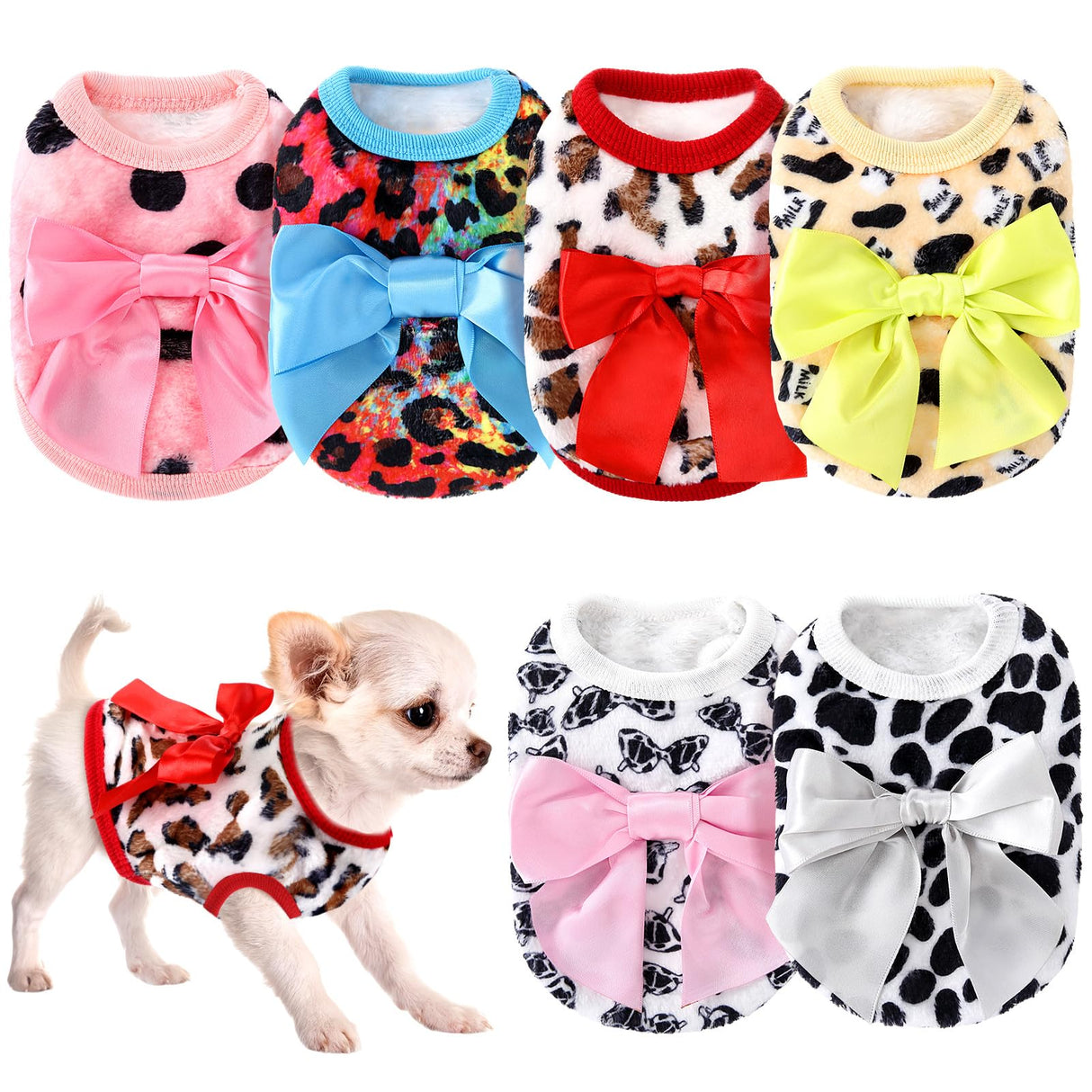 Shinylin 6 Pieces Dog Sweaters for Small Dogs Girls Winter Puppy Clothes Female Fleece Warm Thick Outfit Pet Small Doggie Clothes for Yorkie Chihuahua(XXS)